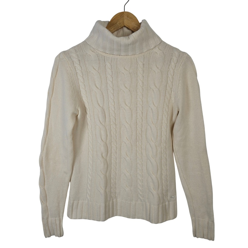 Vineyard Vines Womens Cream 100% Cashmere Cable Knit Turtleneck Sweater Size M